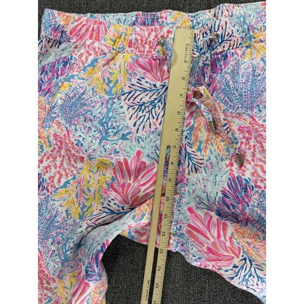 Lilly Pulitzer Pants Womens XL Pink Taron Linen Ankle Drawstring Splashdance